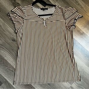 Elegant Striped Ruffle Sleeve Blouse